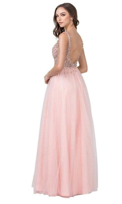 Trevi Collection - L2234 Plunging V-Neck Beaded High Slit Dress Prom Dresses