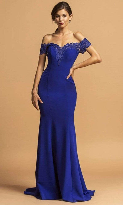Trevi Collection - L2235 Off Shoulder Trumpet Evening Dress Evening Dresses XXS / Royal