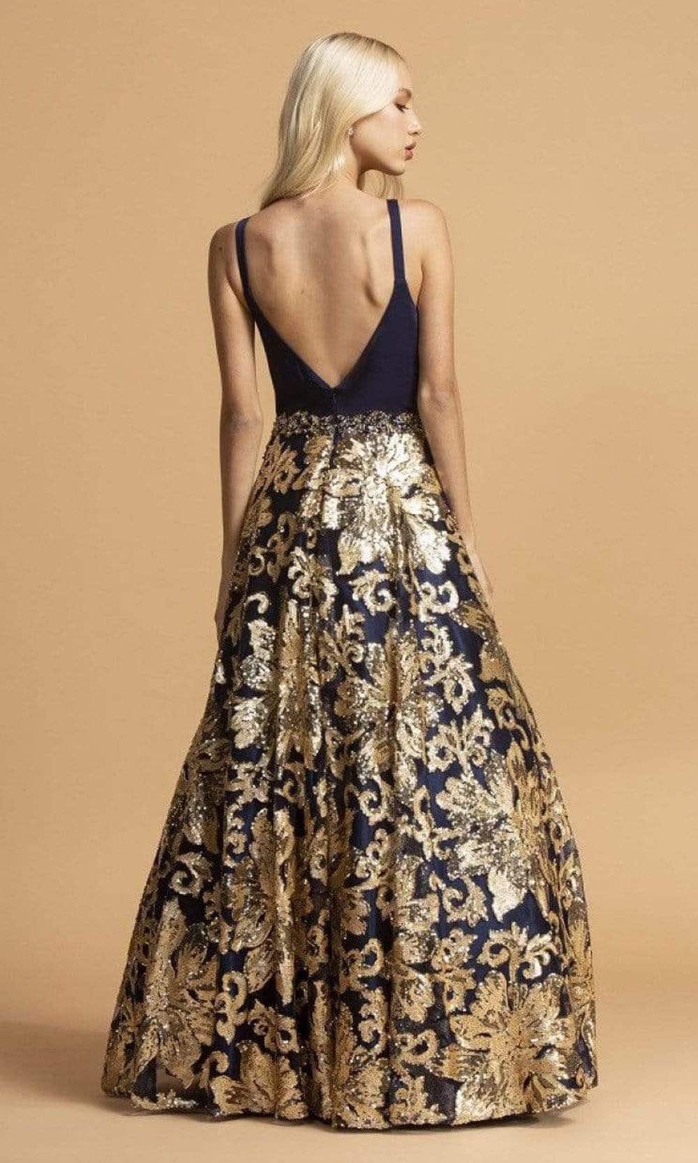 Trevi Collection - L2245 Sleeveless Gold Sequin Appliqued Dress Prom Dresses