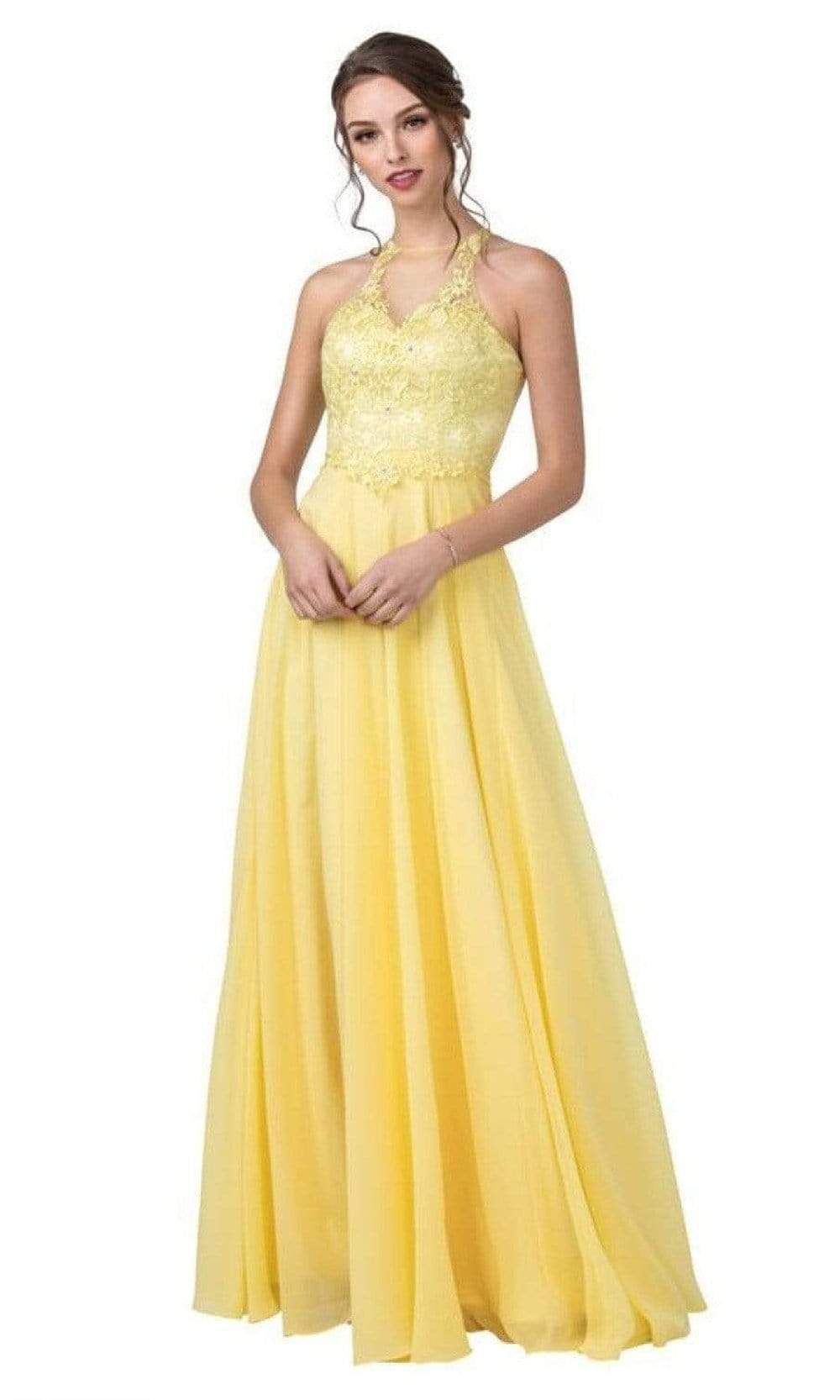 Trevi Collection - L2246 Illusion Halter A-Line Evening Dress Evening Dresses XXS / Lemon