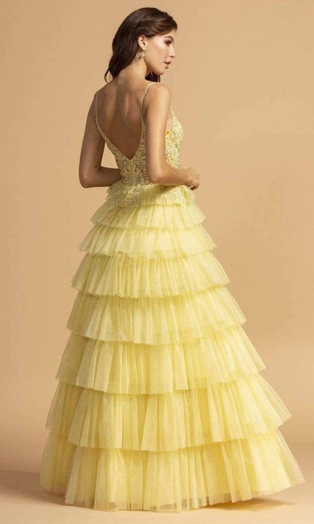 Trevi Collection - L2254 Applique-Trailed Tiered Tulle Dress Prom Dresses