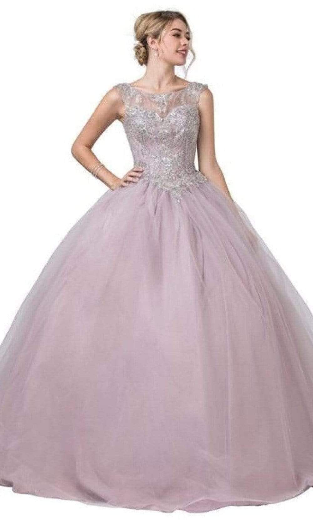 Trevi Collection - L2258 Illusion Bateau Beaded Ball Gown Ball Gowns XXS / Lilac