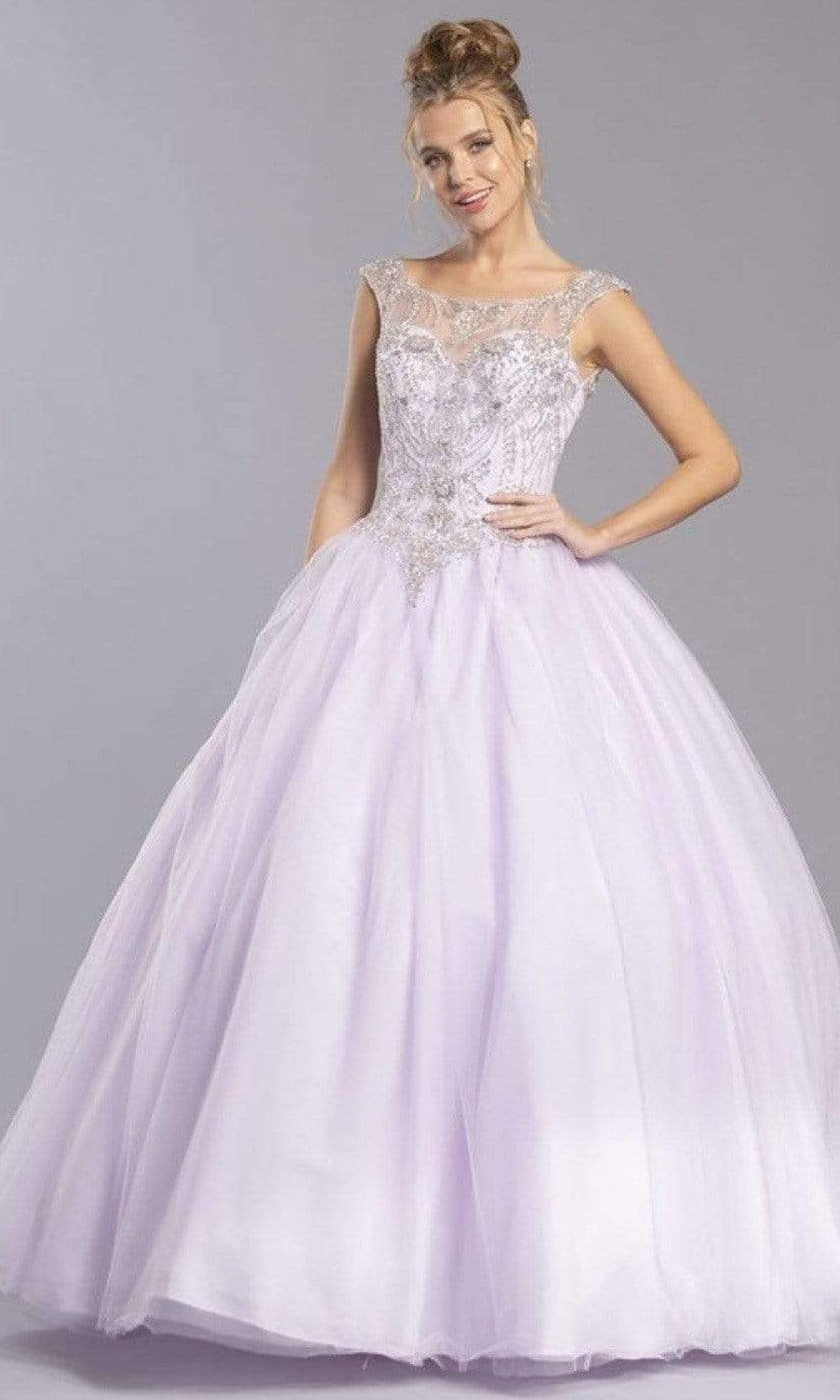 Trevi Collection - L2258 Illusion Bateau Beaded Ball Gown Ball Gowns XXS / Mauve