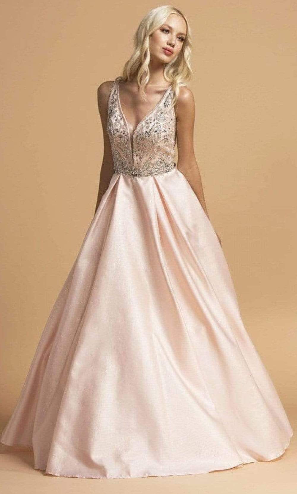 Trevi Collection - L2261 Jewel-Trimmed Cutout Back Dress Prom Dresses XXS / Blush