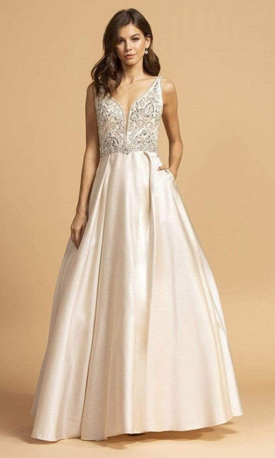 Trevi Collection - L2261 Jewel-Trimmed Cutout Back Dress Prom Dresses XXS / Champagne