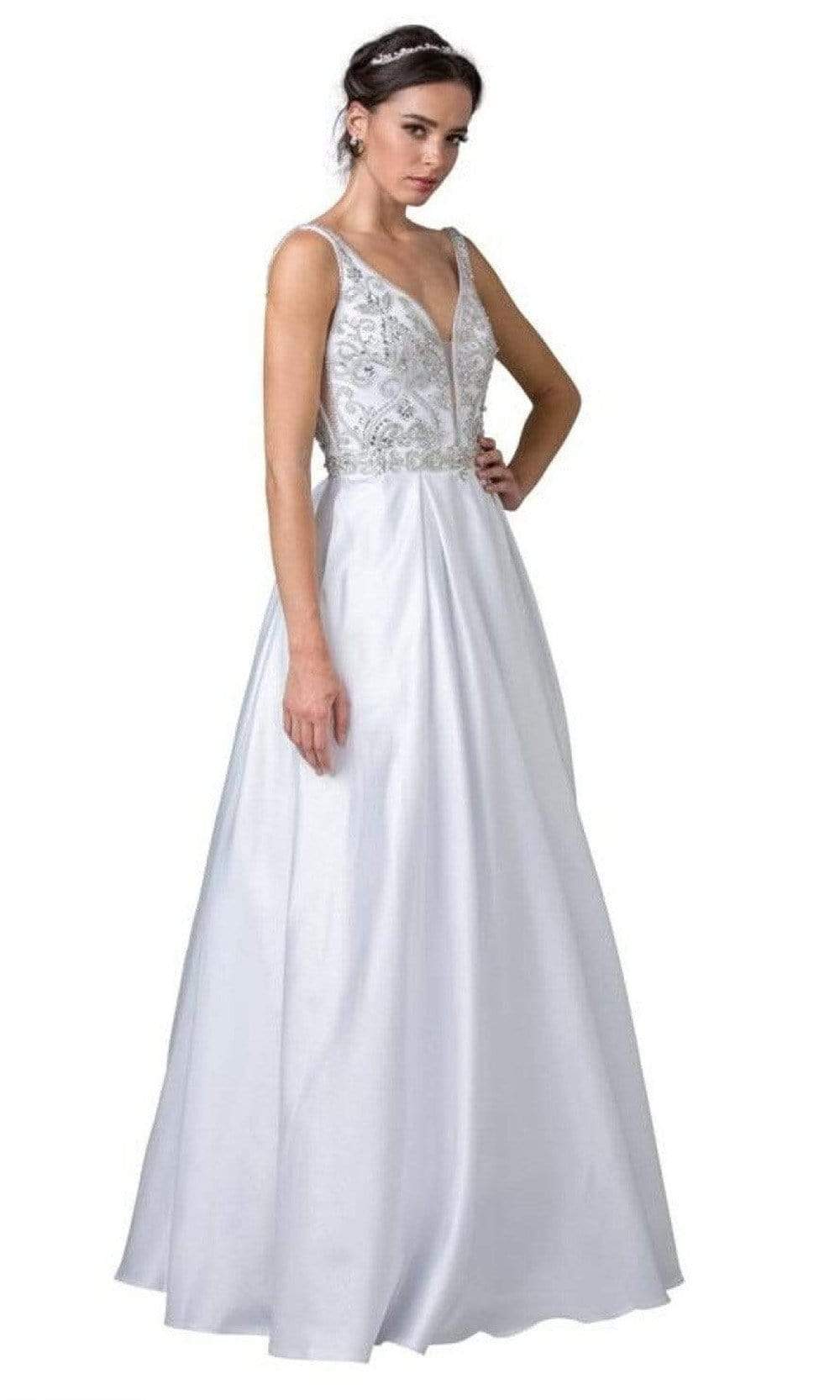 Trevi Collection - L2261 Jewel-Trimmed Cutout Back Dress Prom Dresses XXS / Light Silver