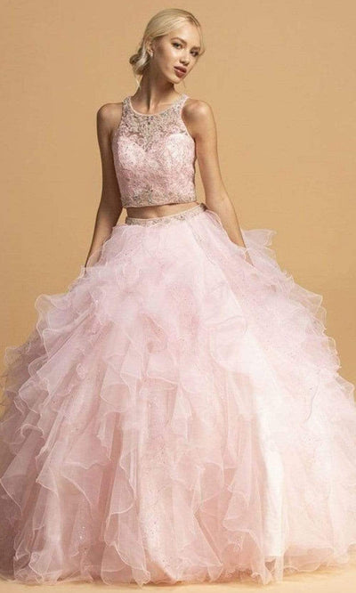 Trevi Collection - L2272 Illusion Jewel Sleeveless Ball Gown Ball Gowns XXS / Pink