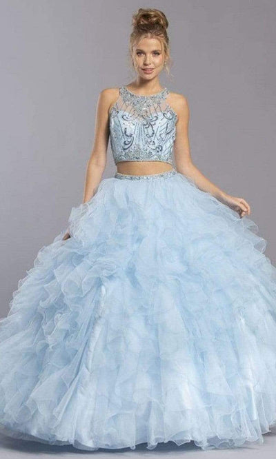 Trevi Collection - L2281 Illusion Jewel Two Piece Ball Gown Ball Gowns XXS / Light Blue