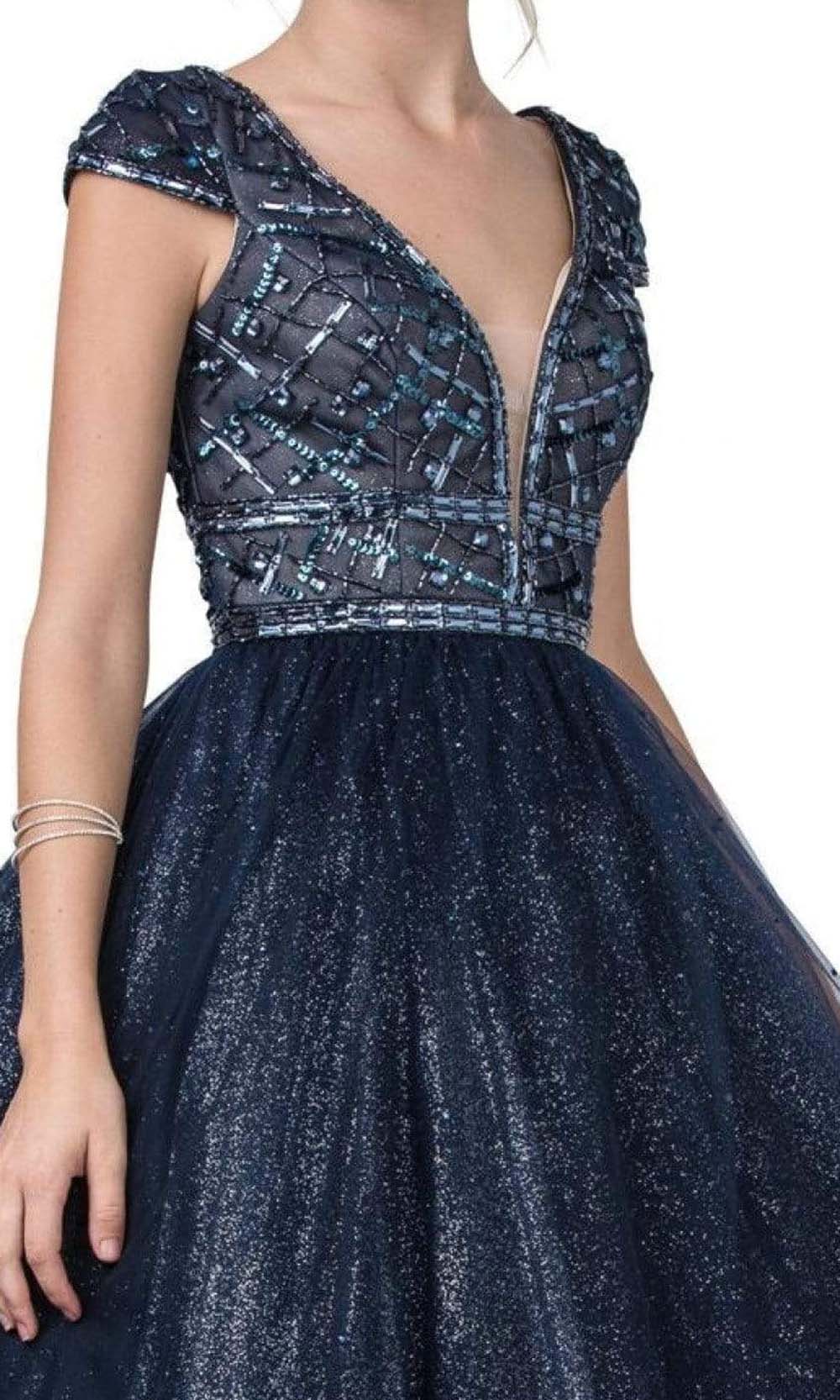 Trevi Collection - L2293 Cap Sleeves Plunging V-Neck Ball Gown Ball Gowns