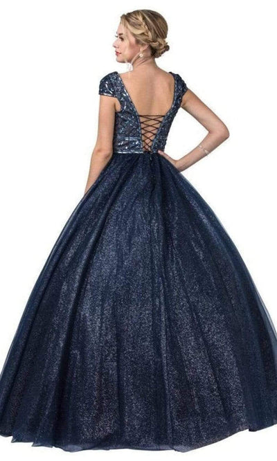 Trevi Collection - L2293 Cap Sleeves Plunging V-Neck Ball Gown Ball Gowns