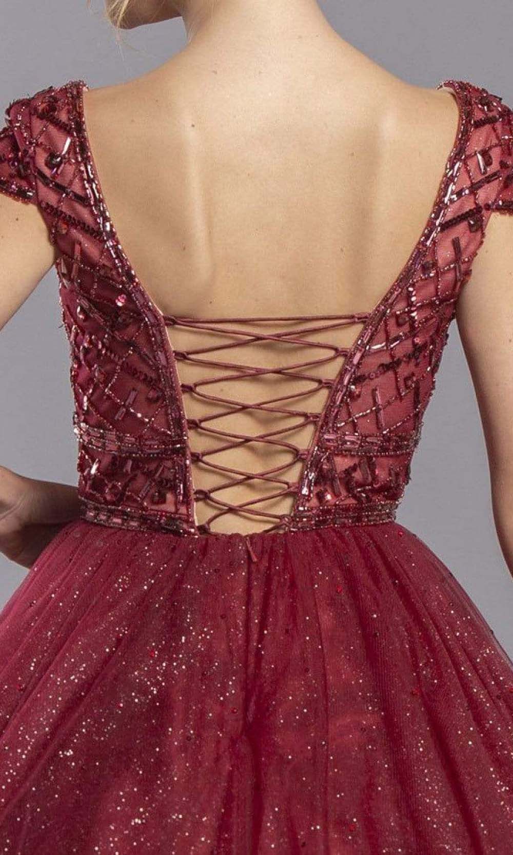 Trevi Collection - L2293 Cap Sleeves Plunging V-Neck Ball Gown Ball Gowns