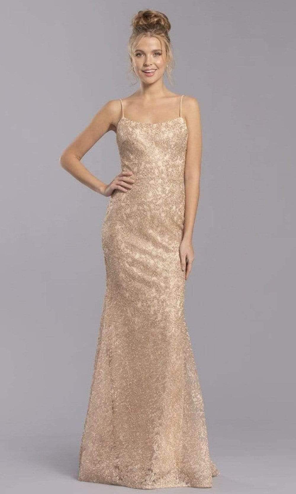 Trevi Collection - L2294 Scoop Sheath Evening Dress Evening Dresses XXS / Gold