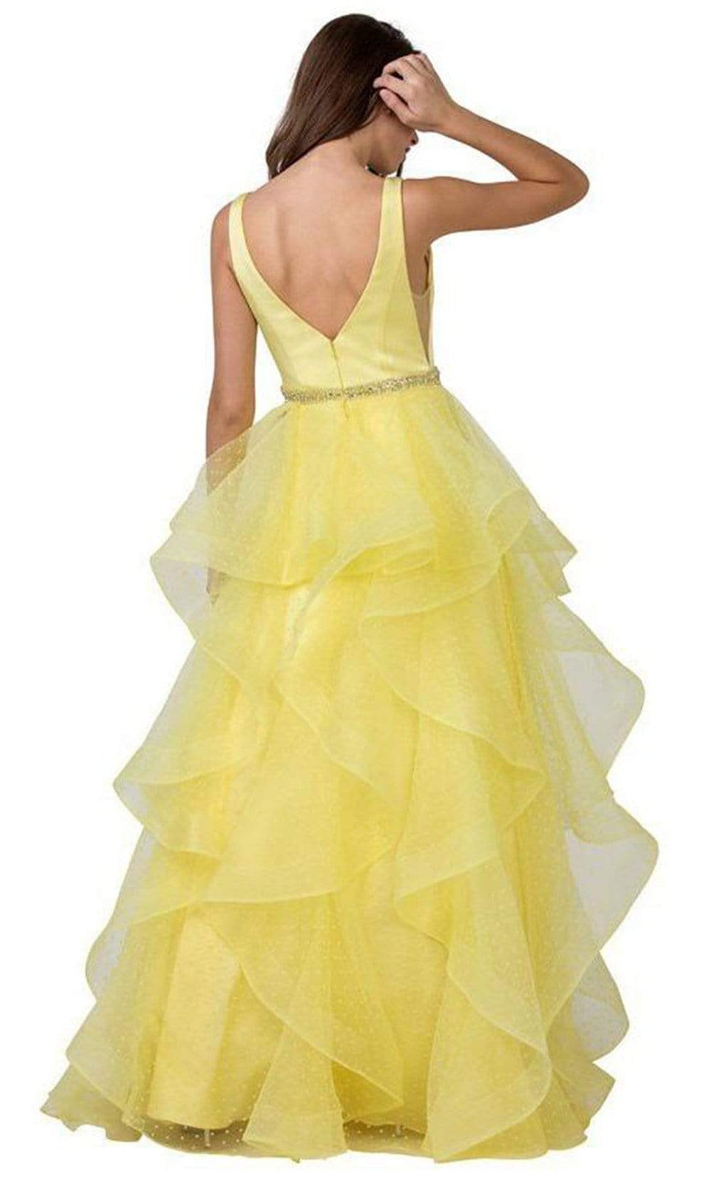 Trevi Collection - L2296 Deep V-Neck Tiered A-Line Dress Prom Dresses