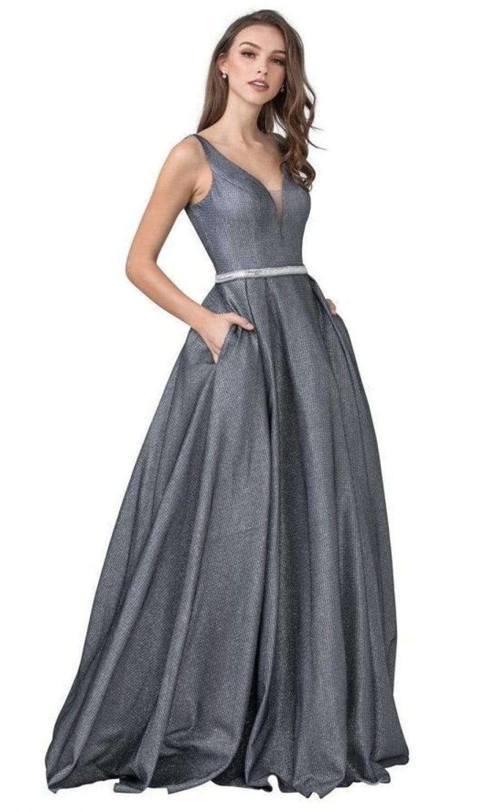 Trevi Collection - L2303 V Back Plunging V-Neck A-Line Dress Prom Dresses XXS / Titanium