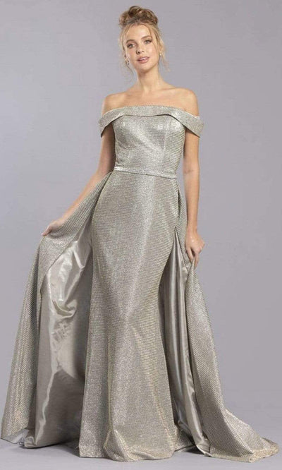 Trevi Collection - L2304 Off Shoulder Sheath/A-Line Dress Evening Dresses XXS / Champagne/Silver