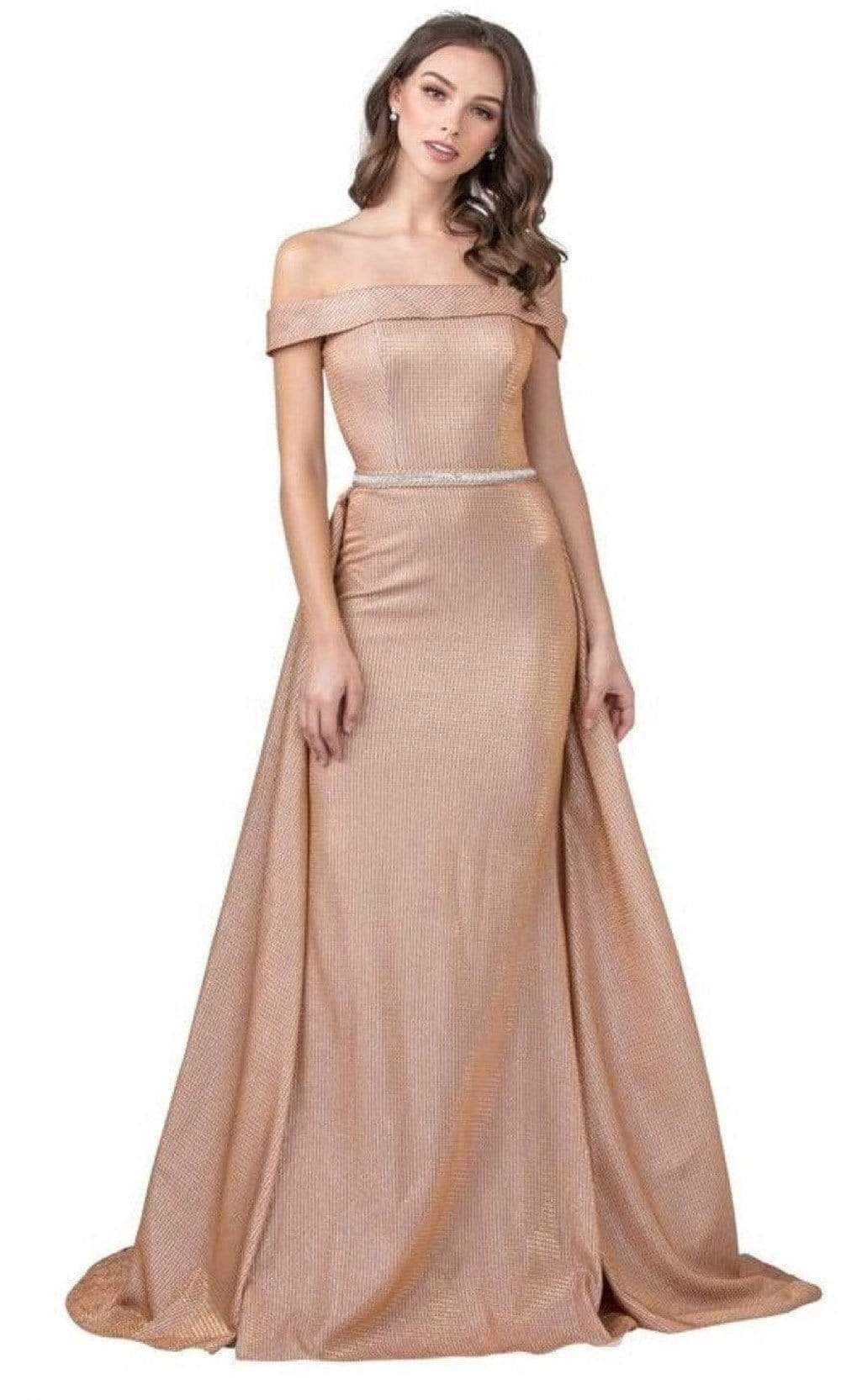 Trevi Collection - L2304 Off Shoulder Sheath/A-Line Dress Evening Dresses XXS / Rose Gold