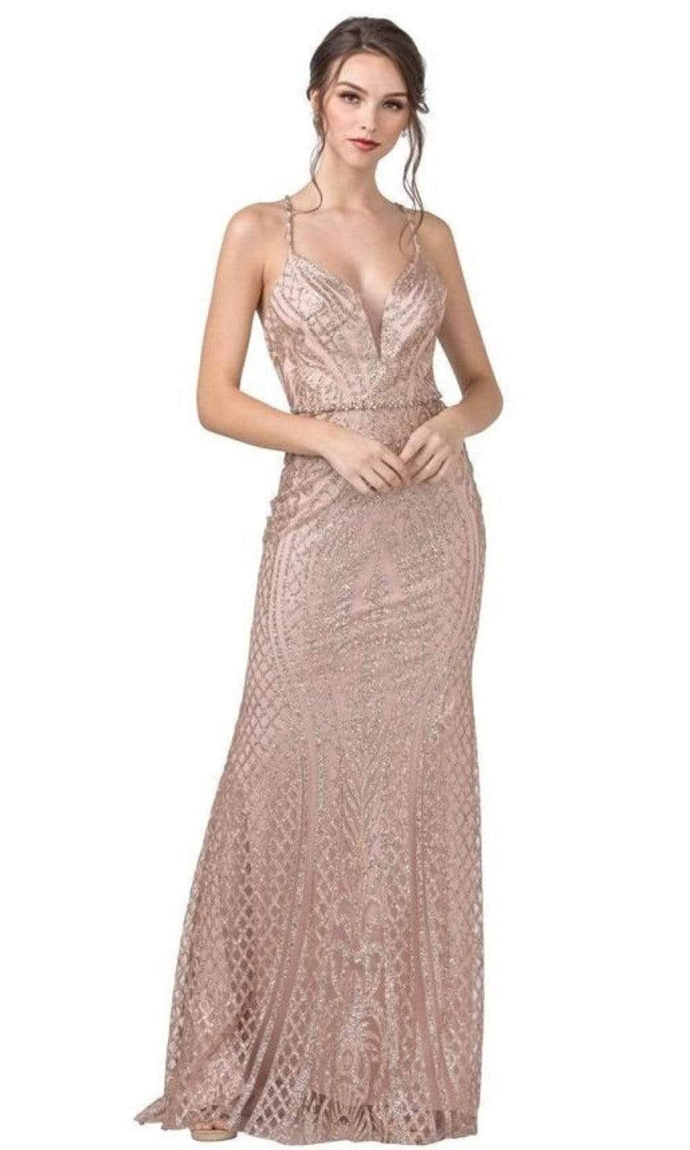 Trevi Collection - L2316 Plunging V-Neck Sheath Evening Dress Evening Dresses XXS / Rose Gold