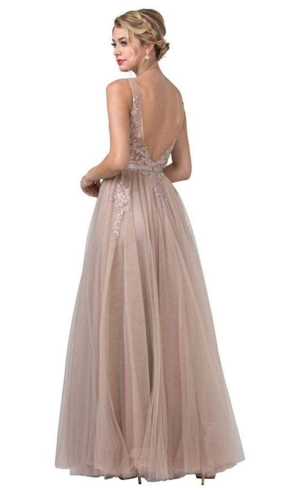 Trevi Collection - L2338 Plunging V-Neck Appliques A-Line Dress Prom Dresses