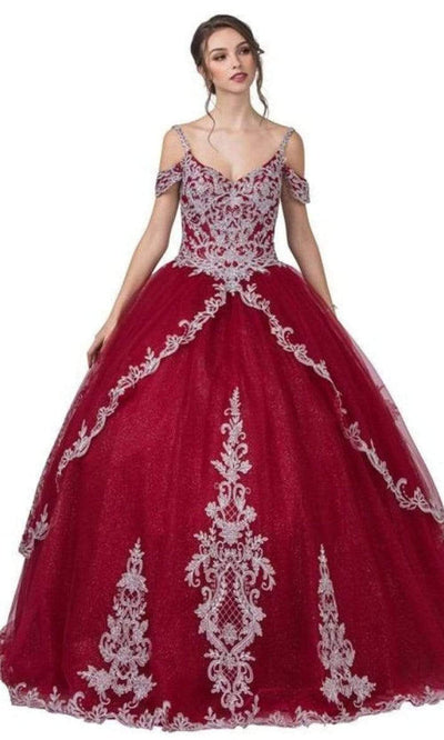 Trevi Collection - L2348 Cold Shoulders Basque Ball Gown Quinceanera Dresses XXS / Burgundy