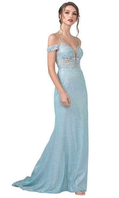 Trevi Collection - L2357 Appliqued Cold Shoulder Sheath Dress Evening Dressses XXS / Baby Blue