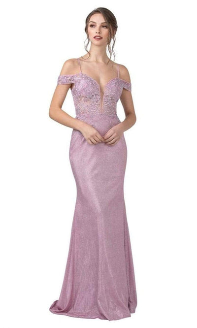 Trevi Collection - L2357 Appliqued Cold Shoulder Sheath Dress Evening Dressses XXS / Pink