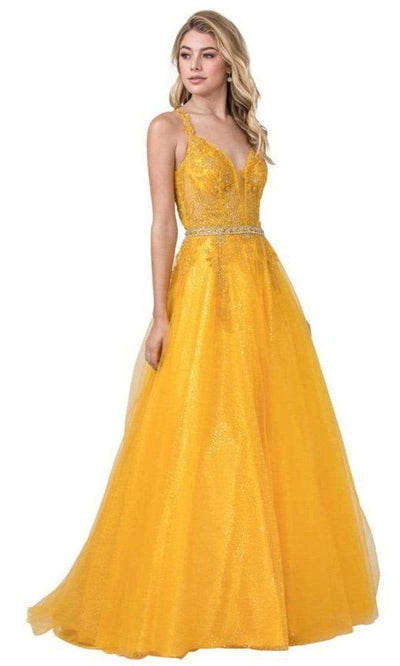 Trevi Collection - L2360 Thin Straps Appliques A-Line Dress Prom Dresses XXS / Canary/Yellow