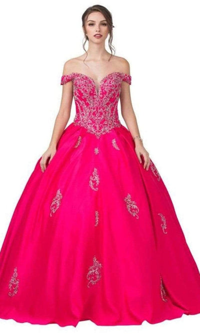 Trevi Collection - L2363 Off Shoulder Appliqued Ball Gown Quinceanera Dresses XXS / Hot Pink