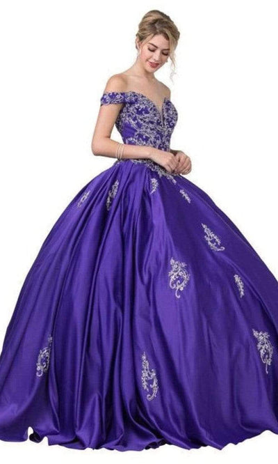 Trevi Collection - L2363 Off Shoulder Appliqued Ball Gown Quinceanera Dresses XXS / Violet