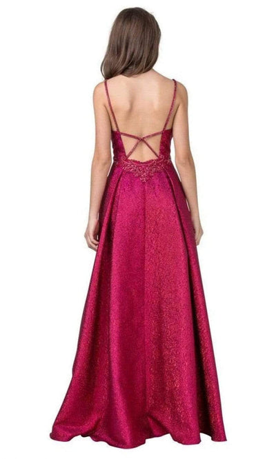 Trevi Collection - L2370 Thin Straps Plunging V-Neck A-Line Dress Prom Dresses