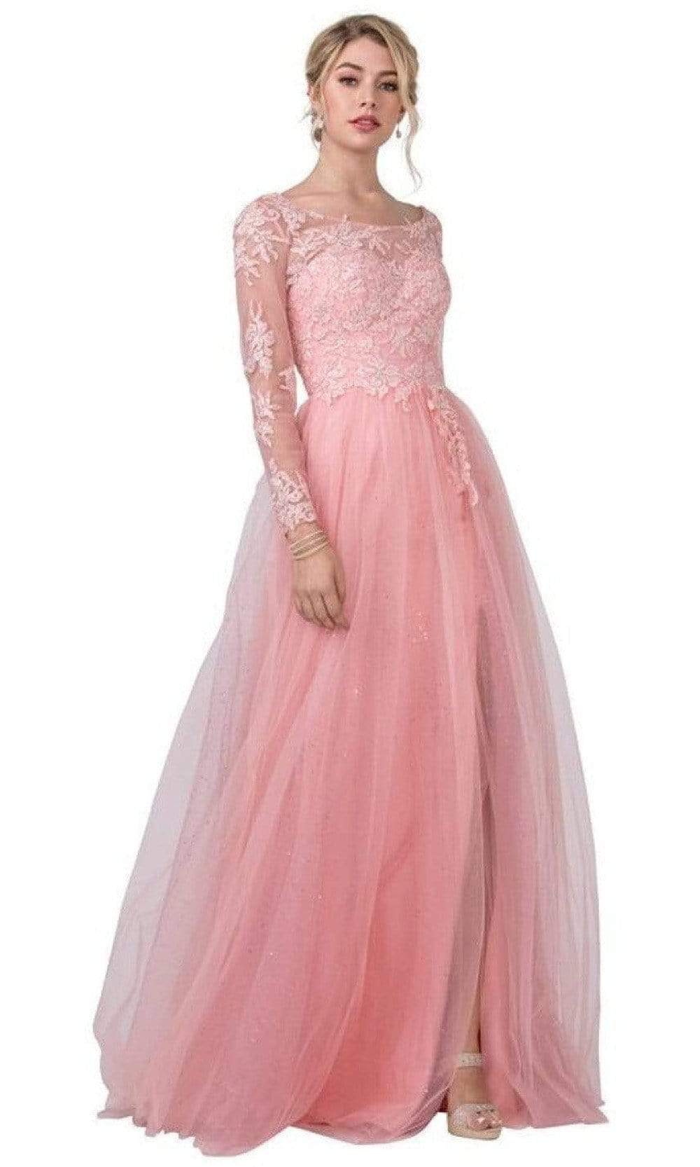 Trevi Collection - L2372 Dreamy Tulle Glittered A-Line Gown Prom Dresses XXS / Pink