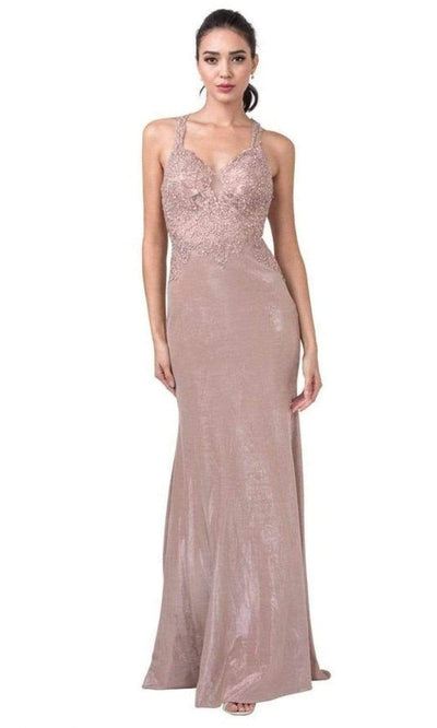 Trevi Collection - L2374 Embroidered Sheath Evening Dress Evening Dresses XXS / Rose Gold