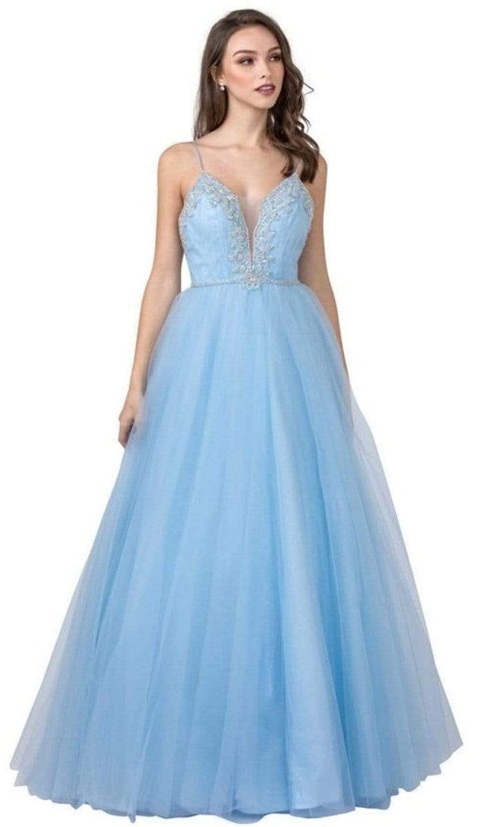 Trevi Collection - L2379 Beaded Full Length A-Line Dress Prom Dresses XXS / Ice Blue