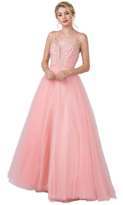 Trevi Collection - L2379 Beaded Full Length A-Line Dress Prom Dresses XXS / Pink