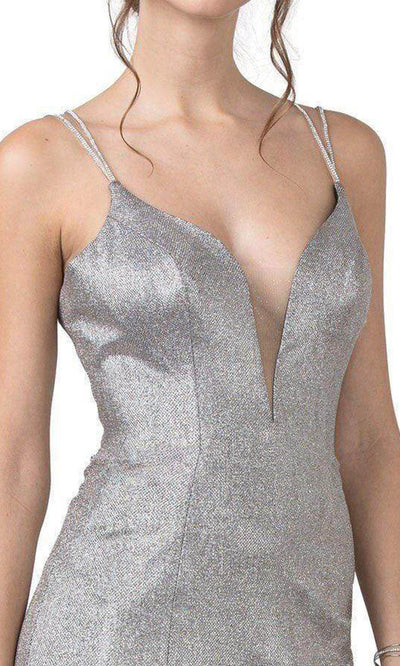 Trevi Collection - L2380 Metallic Lace Up Back Sheath Dress Evening Dresses