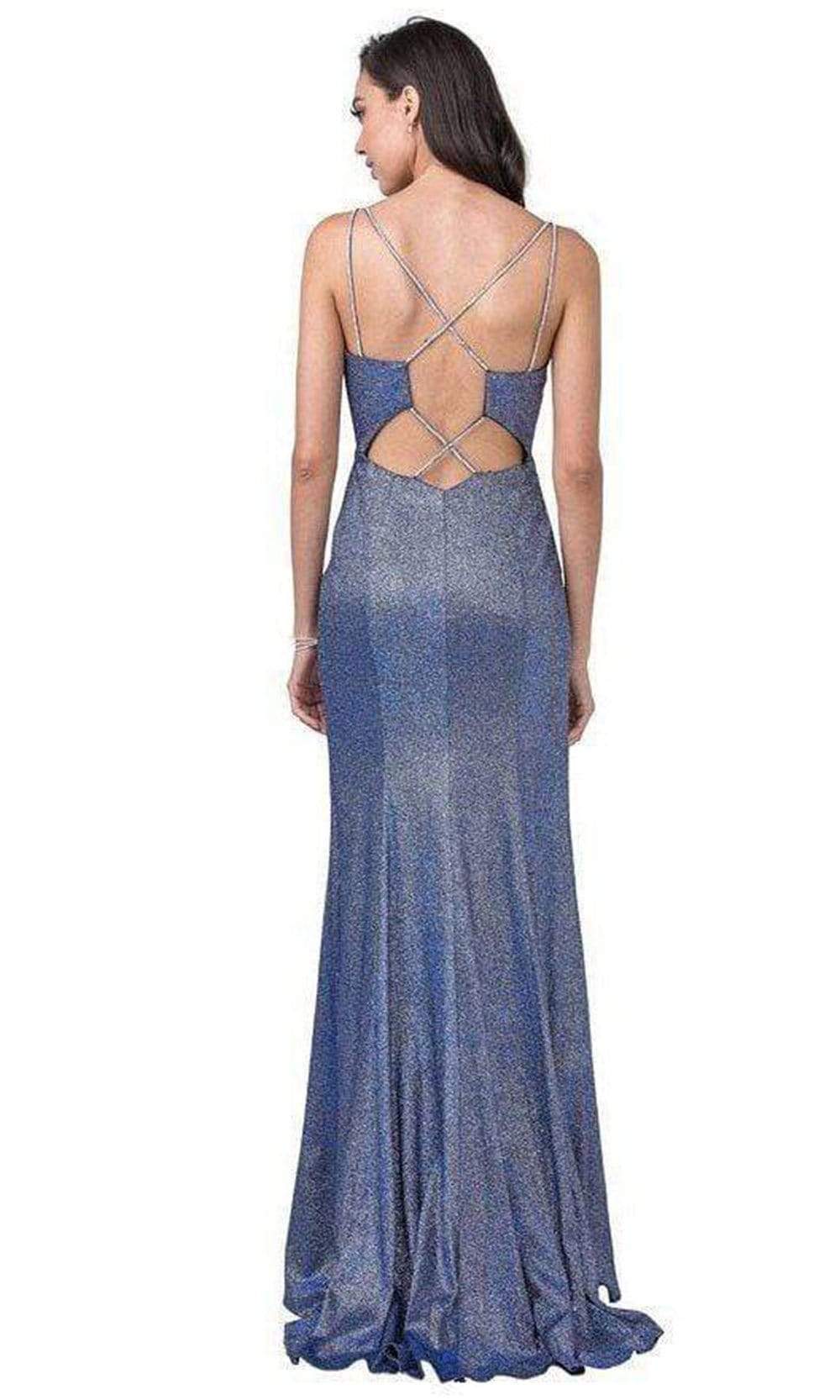Trevi Collection - L2380 Metallic Lace Up Back Sheath Dress Evening Dresses