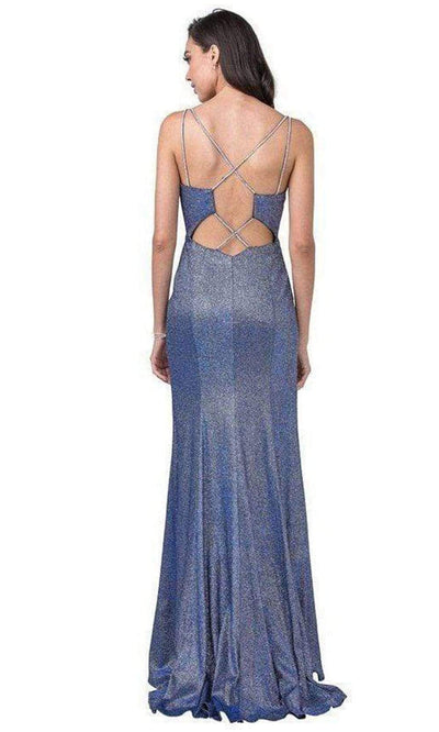 Trevi Collection - L2380 Metallic Lace Up Back Sheath Dress Evening Dresses