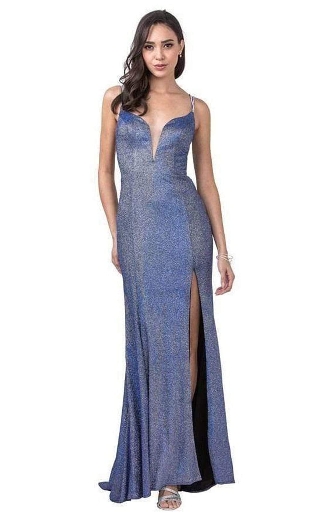 Trevi Collection - L2380 Metallic Lace Up Back Sheath Dress Evening Dresses XXS / Royal