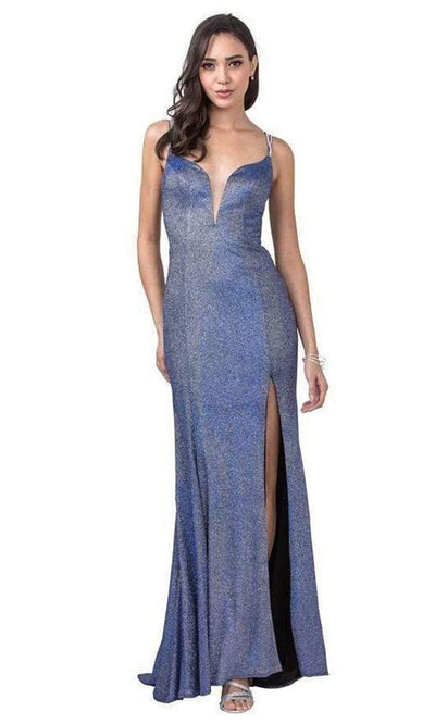 Trevi Collection - L2380 Metallic Lace Up Back Sheath Dress Evening Dresses XXS / Royal