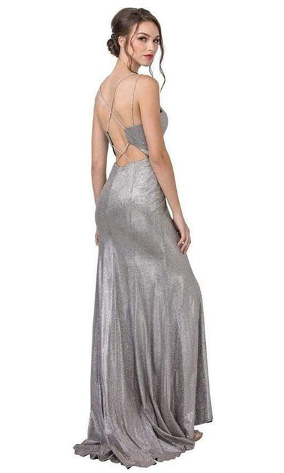 Trevi Collection - L2380 Metallic Lace Up Back Sheath Dress Special Occasion Dress