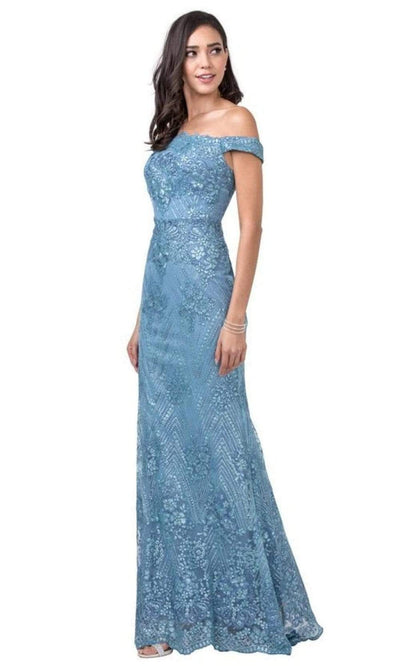 Trevi Collection - L2383 Off Shoulder A-Line Dress Evening Dresses XXS / Slate Blue