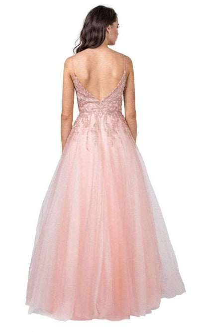 Trevi Collection - L2384 Embroidered Thin Strap Tulle Gown Prom Dresses