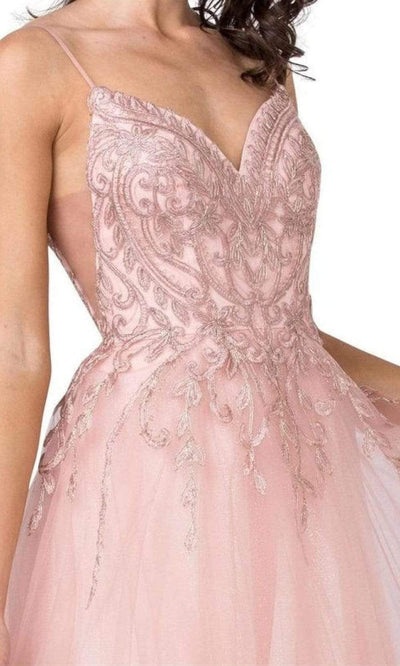 Trevi Collection - L2384 Embroidered Thin Strap Tulle Gown Prom Dresses