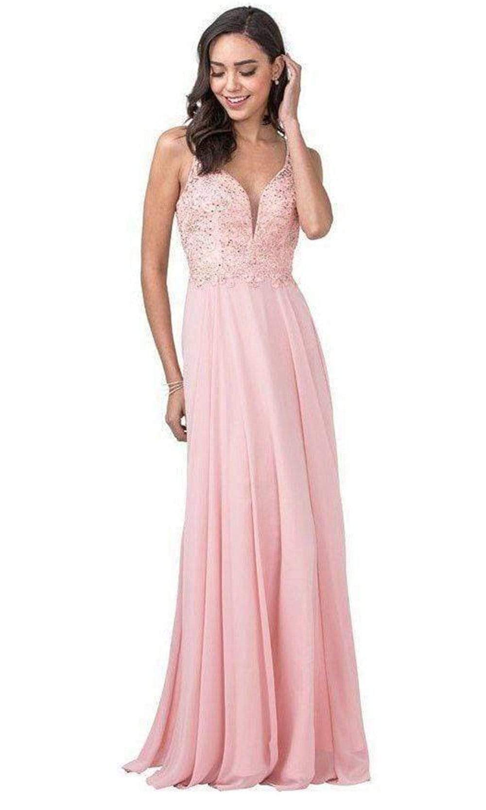 Trevi Collection - L2385 Sleeveless Lace Ornate Long Dress Prom Dresses XXS / Blush