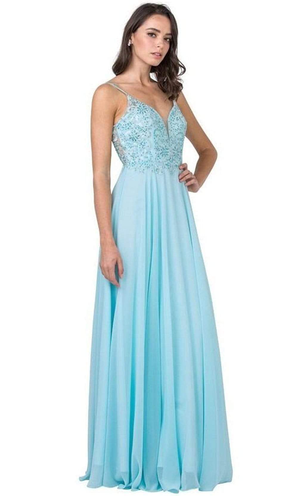 Trevi Collection - L2385 Sleeveless Lace Ornate Long Dress Prom Dresses XXS / Ice Blue