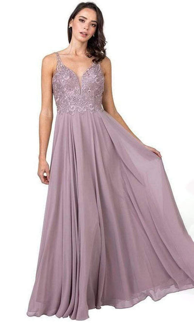 Trevi Collection - L2385 Sleeveless Lace Ornate Long Dress Prom Dresses XXS / Mauve