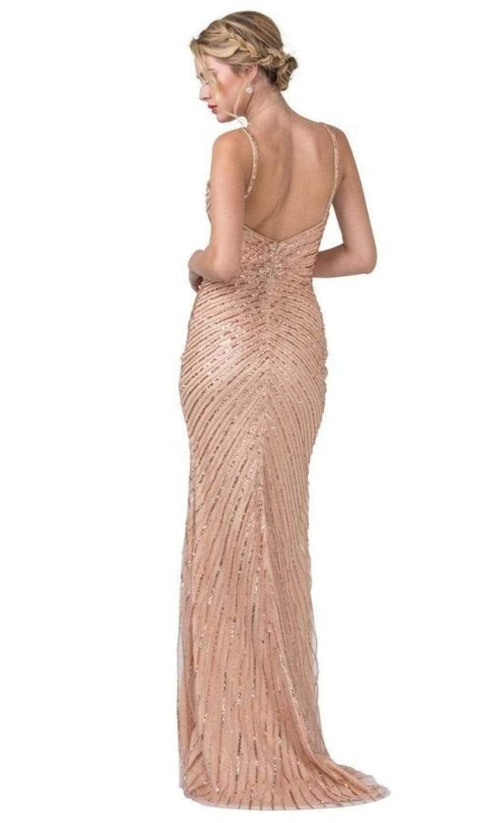 Trevi Collection - L2393 V-Neck Sheath Evening Dress Evening Dresses