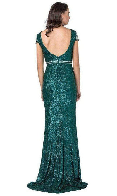 Trevi Collection - L2398 Cap Sleeve Sequined High Slit Dress Evening Dresses