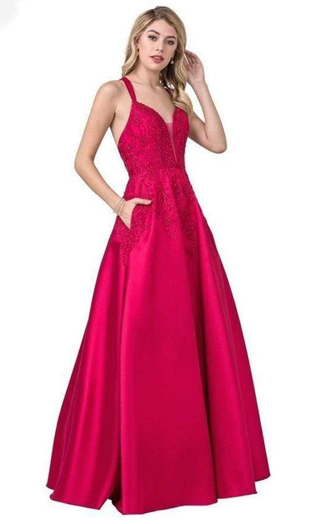 Trevi Collection - L2401 Embroidered Satin A-Line Dress Prom Dresses XXS / Magenta