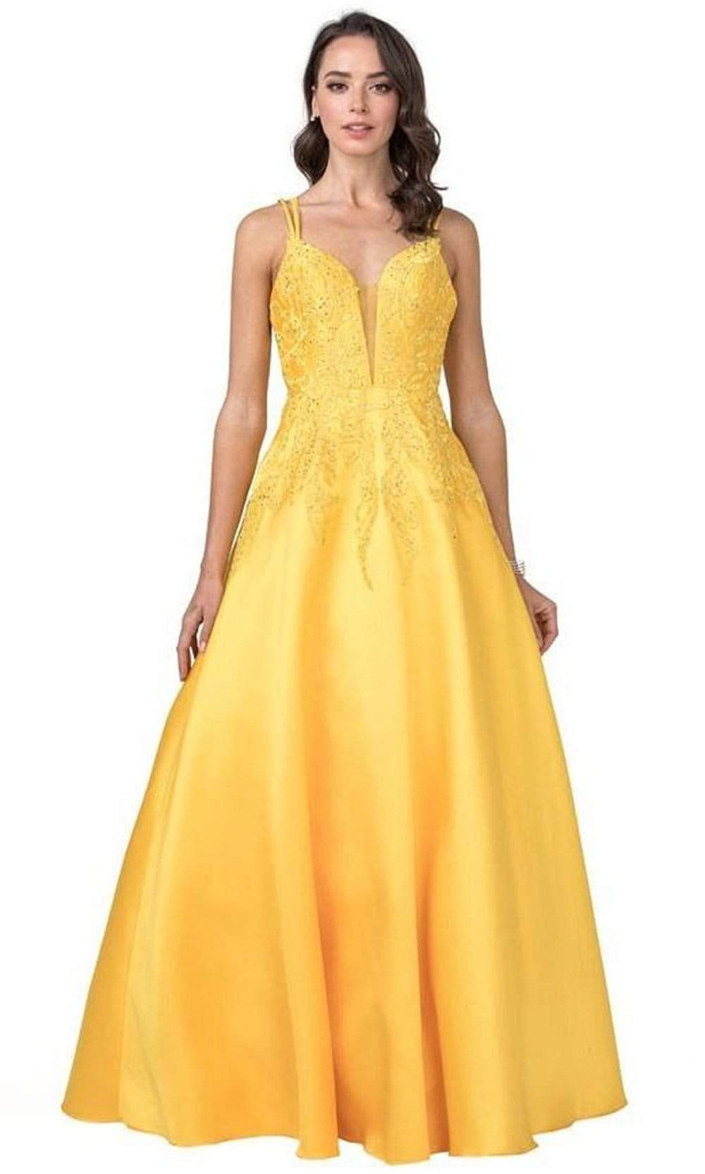 Trevi Collection - L2401 Embroidered Satin A-Line Dress Prom Dresses XXS / Marigold