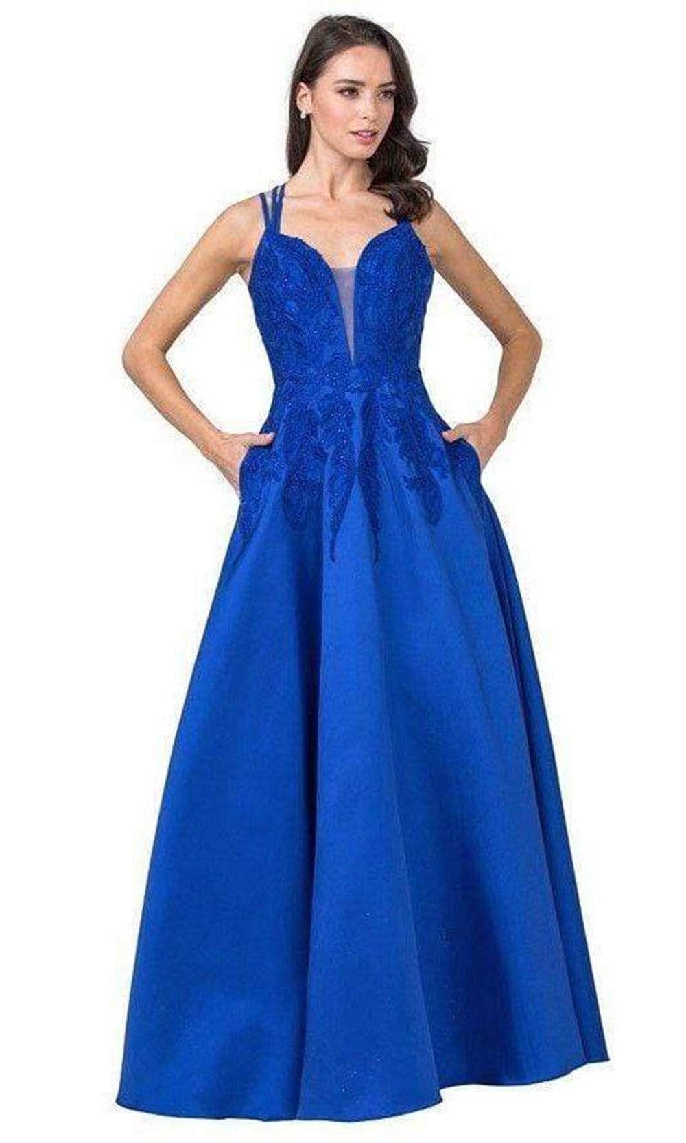 Trevi Collection - L2401 Embroidered Satin A-Line Dress Prom Dresses XXS / Royal